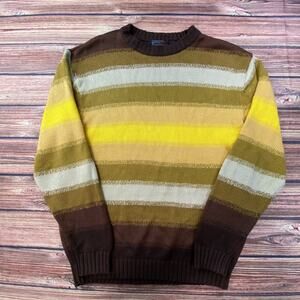 Vtg Y2K Northern Xplosion Brown Yellow Fall Color Sweater Stripes Sz Medium